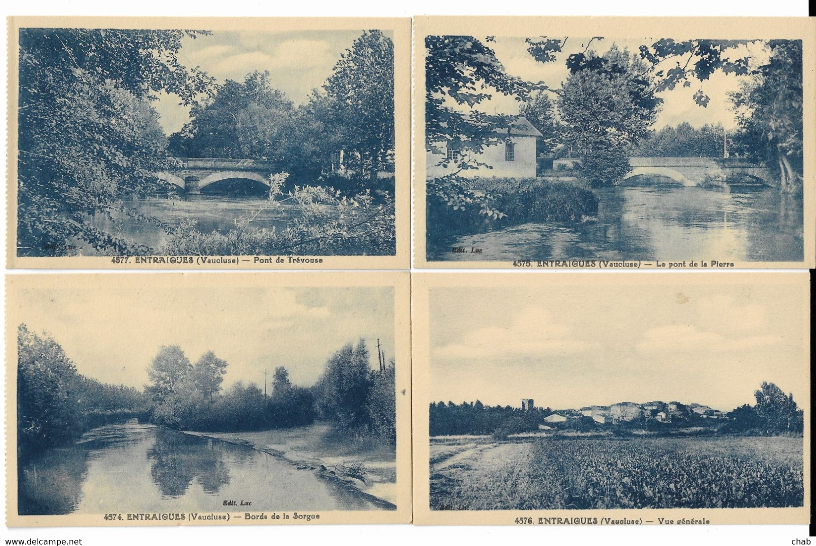 Petit Lot De 9 Cartes Bleutées Détachées D'un Carnet + 1 Carte "noir Et Blanc"  Moulin Des Toiles - Entraigue Sur Sorgue