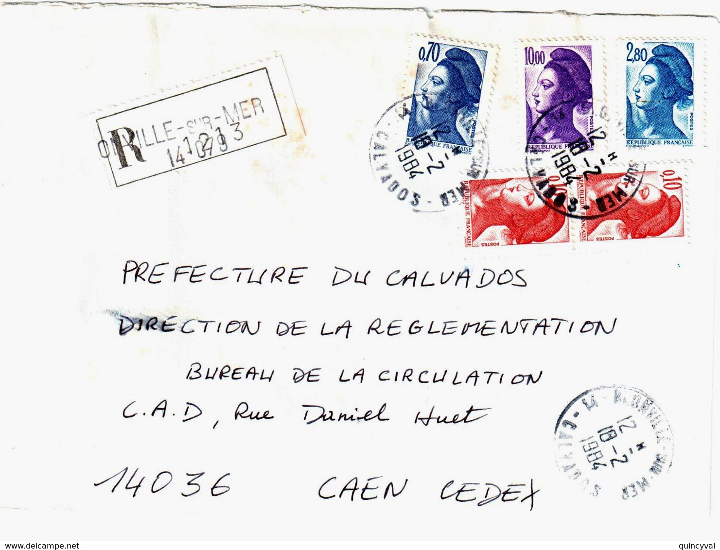 BLONVILLE Sur MER  Calvados Lettre Recommandée Liberté Yv 2179 2240 2275 2276 Ob 18 2 1984 - 1982-1990 Vrijheid Van Gandon