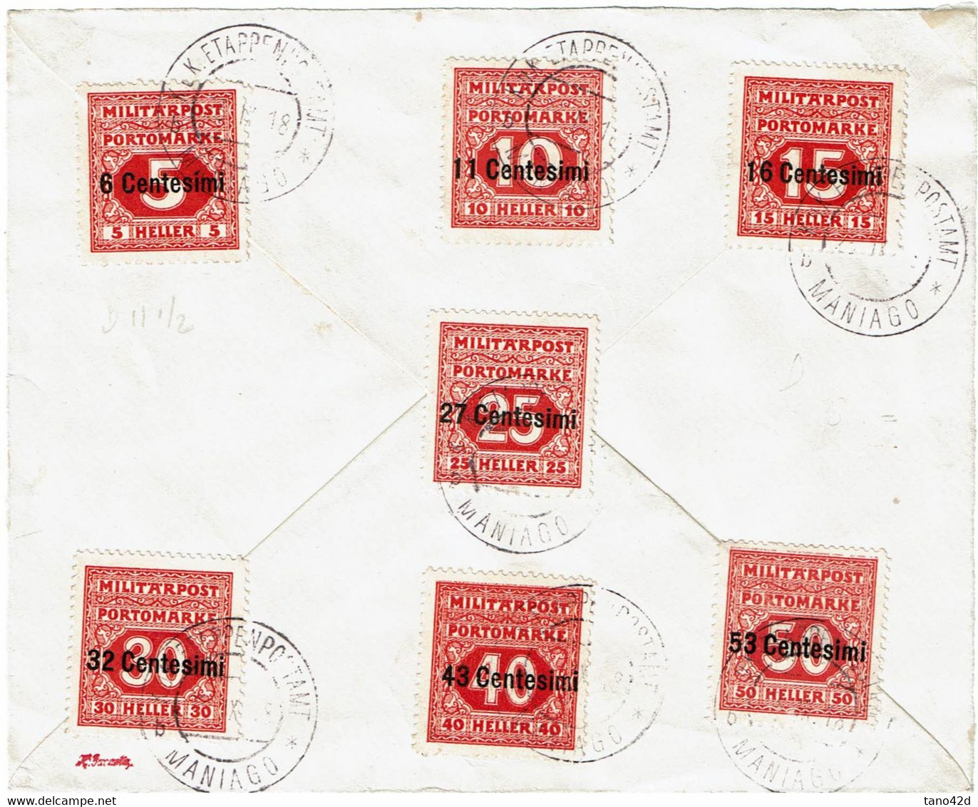 CTN74 - ITALIE OCCUPATION AUTRICHIENNE SERIE TAXE  SURCH. SUR LETTRE DONT 6c/5h DENT. 11 1/2 - Austrian Occupation