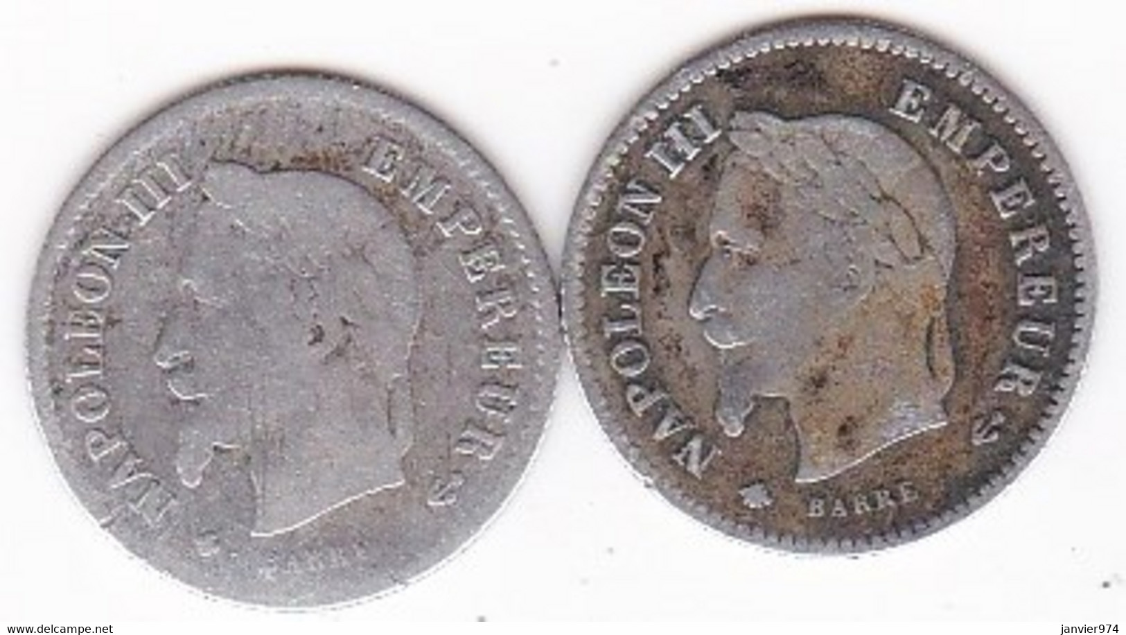 20 Centimes 1867 A Paris Et 1867 BB Strasbourg. Napoléon III, En Argent. 2 Pièces - 20 Centimes