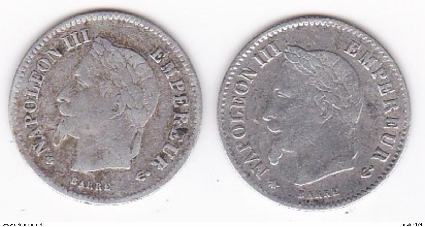 20 Centimes 1867 A Paris Et 1867 BB Strasbourg. Napoléon III, En Argent. 2 Pièces - 20 Centimes