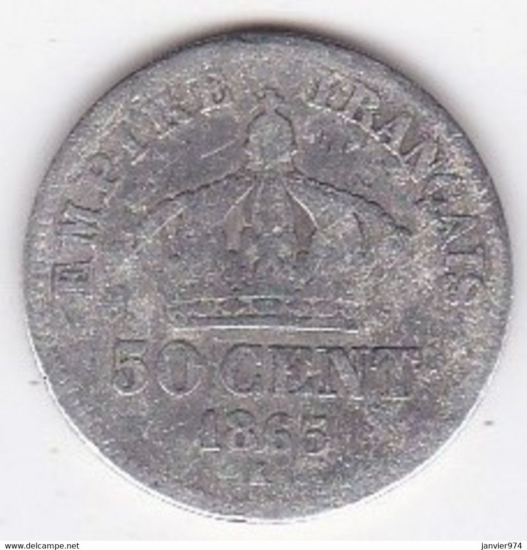 50 Centimes 1865 K Bordeaux, Napoléon III , En Argent - 50 Centimes