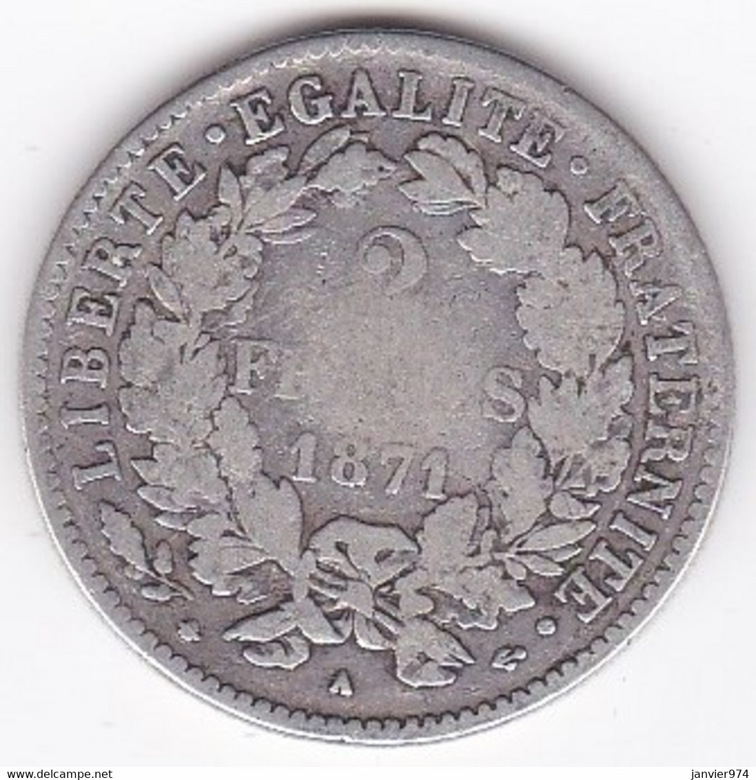 2 Francs Cérès 1871 A Paris , Petit  A , En Argent - 1870-1871 Governo Di Difesa Nazionale