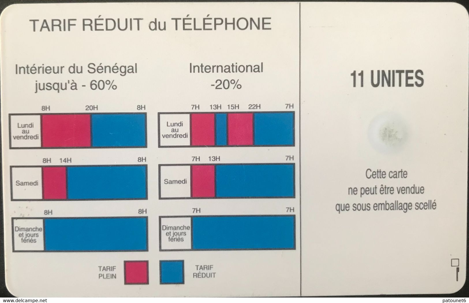 SENEGAL  - Phonecard  - SONATEL  -  SO2  -  11 Un. - Senegal