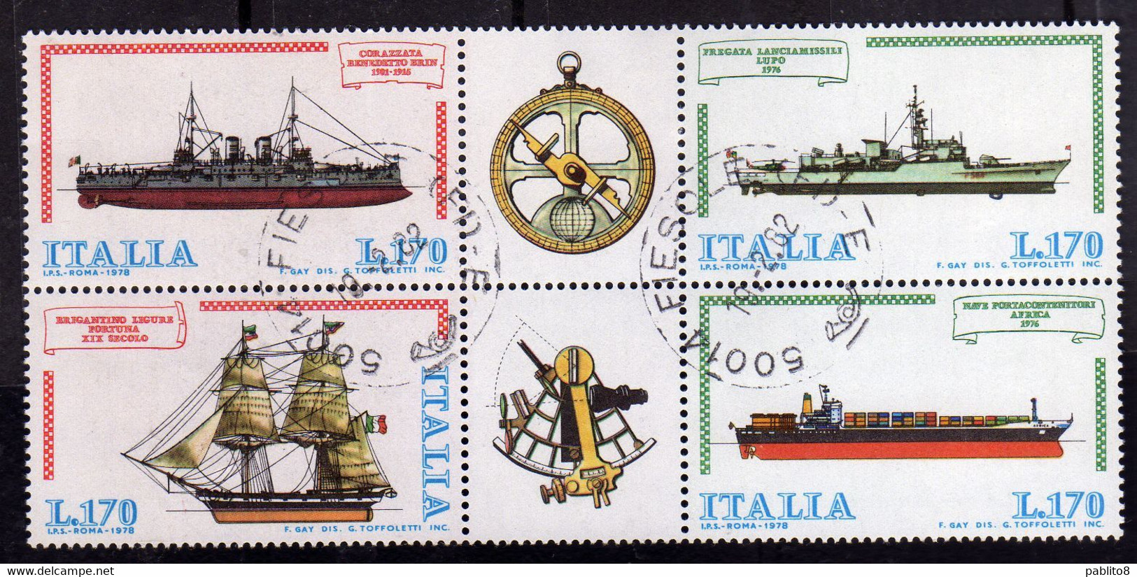 ITALIA REPUBBLICA ITALY REPUBLIC 1978 COSTRUZIONI NAVALI NAVI ITALIANE SHIPS SHIPBUILDING BLOCCO BLOCK USATO USED - Blokken & Velletjes