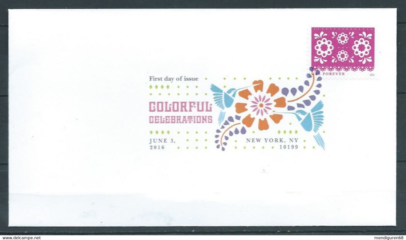 VERINIGTE STAATEN ETATS UNIS USA 2016 COLORFUL CELEBRATIONS: ROSE PINK FLOWERS FDC MI 5278 YT 4904 SC 5084 - 2011-...