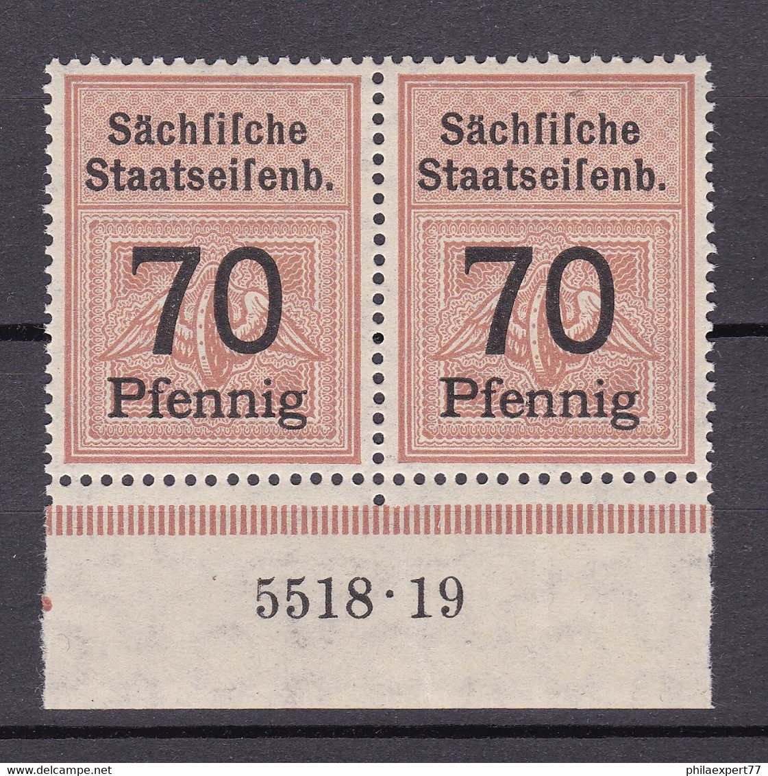 Sachsen - Eisenbahnmarken 70 Pf. Unterrand HAN - Postfrisch - Saxe