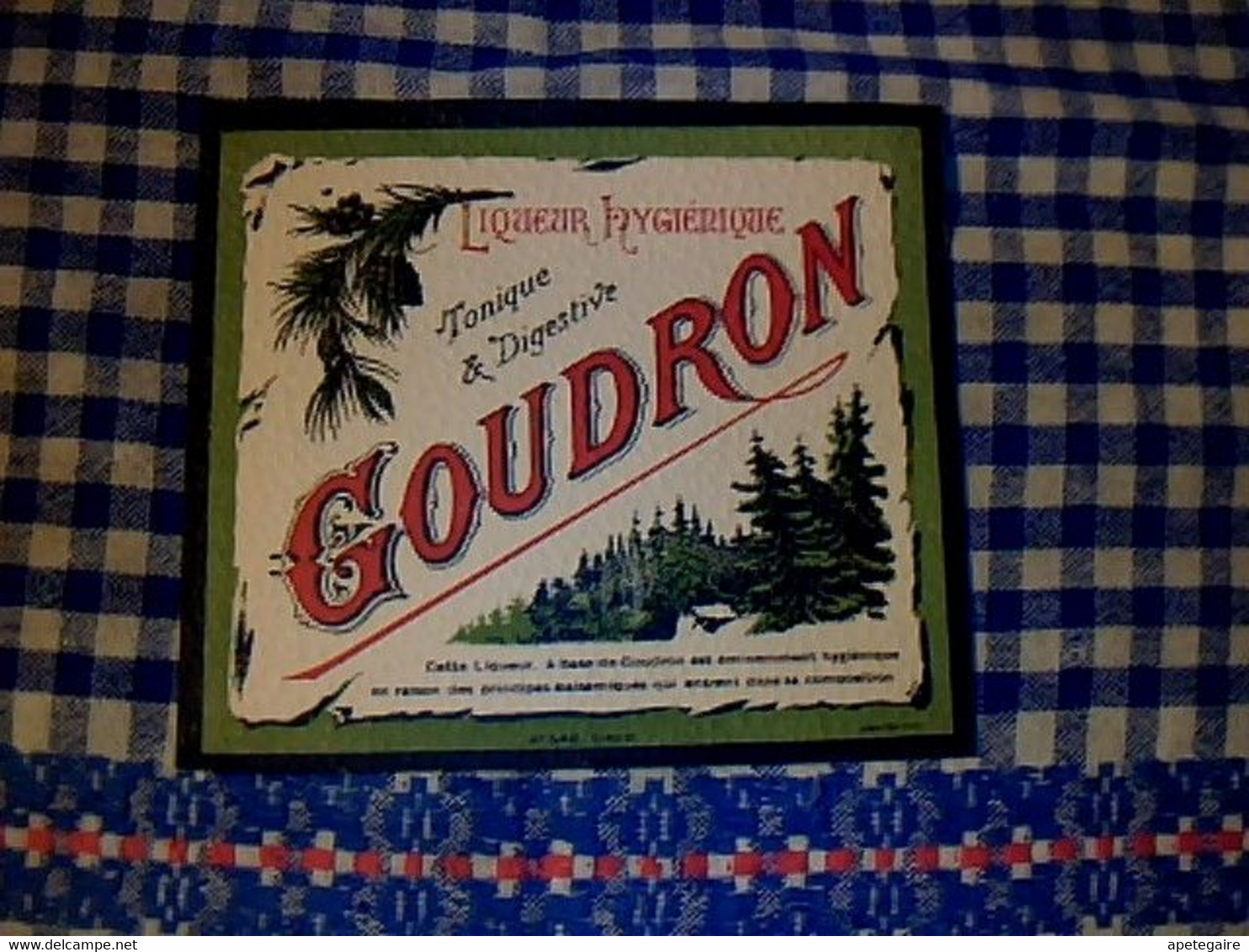 Vieux Papier étiquette Non Utilisée  D'alcool Marque : Goudron Liqueur Hygiénique - Alkohole & Spirituosen