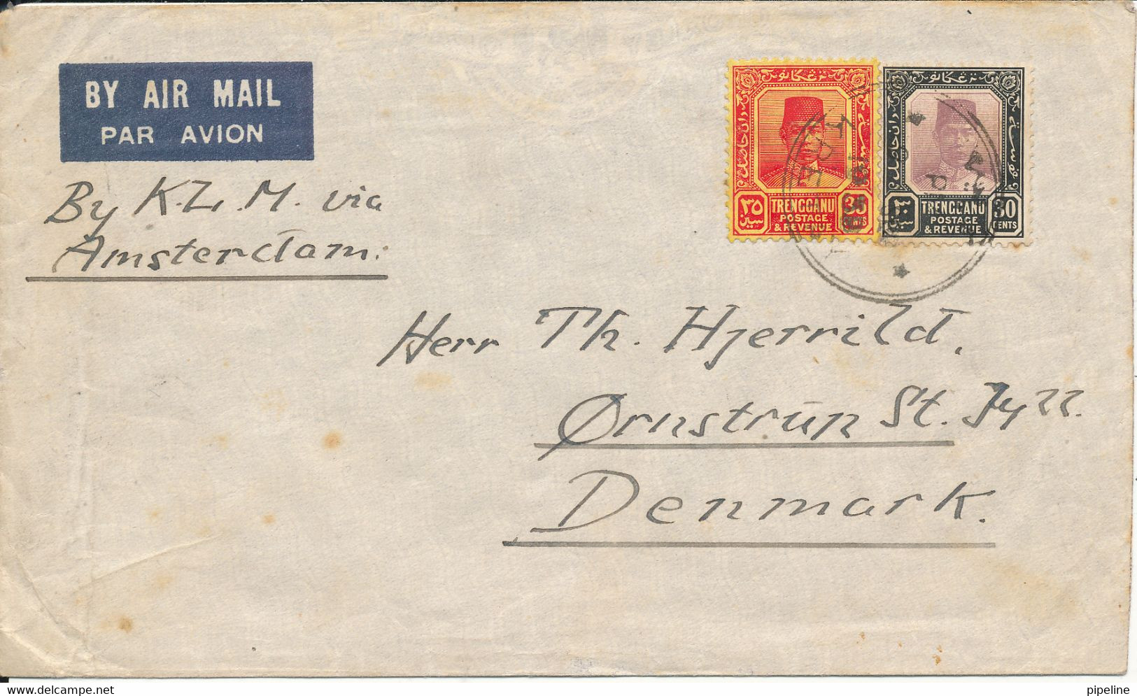 Malaya Trengganu Cover Sent To Denmark 1930 ?? - Trengganu