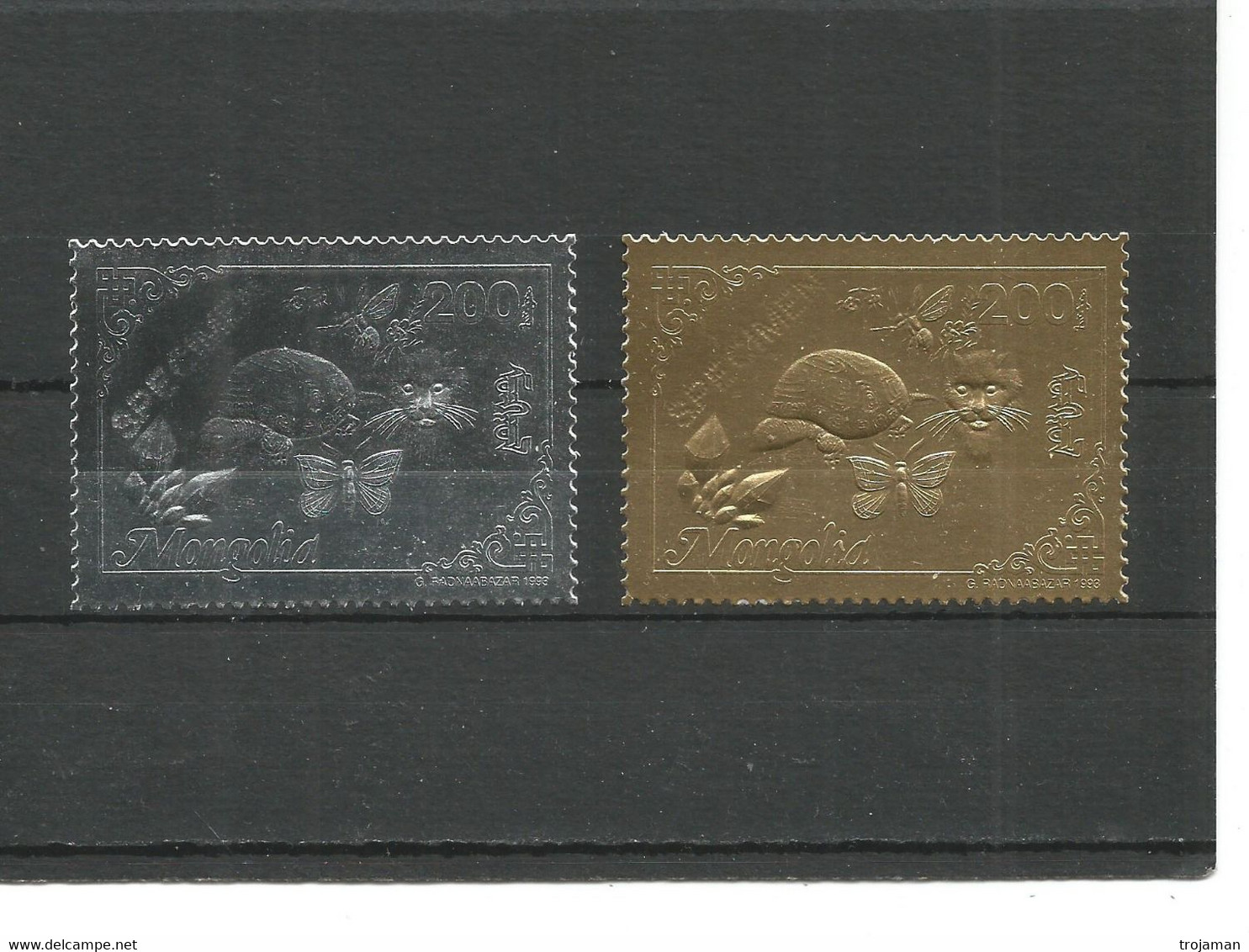 EX-PR-21-10-02 MONGOLIA. ''SPECIMEN''. CAT. BUTTERFLY. TURTLE. MINERALS. STAMPS ON FOIL. MICHEL 2443A-2444A. - Vlinders