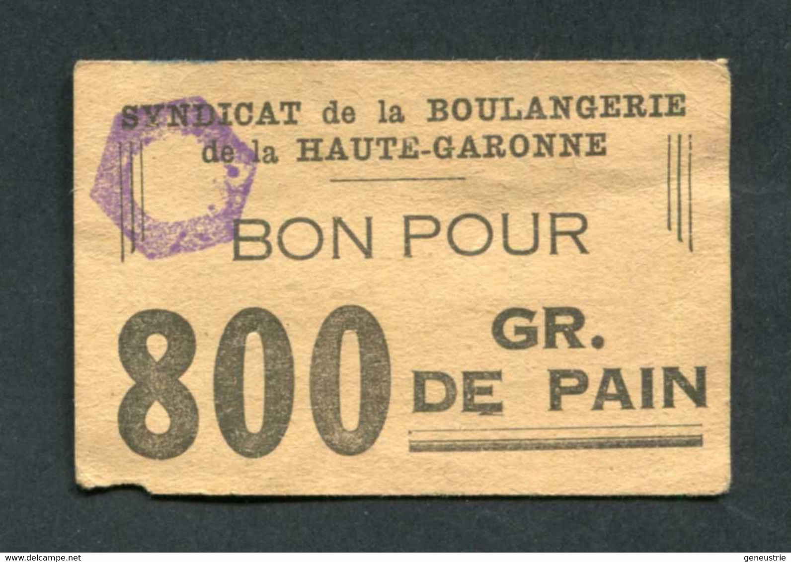 WWII Jeton-carton De Nécessité Toulouse "Bon Pour 800gr De Pain - Syndicat De La Boulangerie De La Haute-Garonne" - Monétaires / De Nécessité