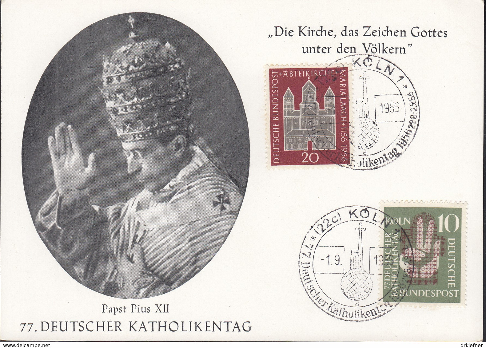 BRD 238-239 MiF, Auf Sonderkarte Mit Sonderstempel: Köln 77. Dt. Katholikentag 1.9.1956 - Briefe U. Dokumente