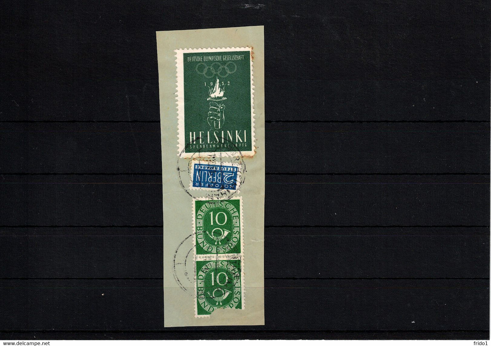 Germany / Deutschland 1952 Olympic Games Helsinki Interesting Spendemarke - Tax Stamp On The Piece Of The Letter - Verano 1952: Helsinki