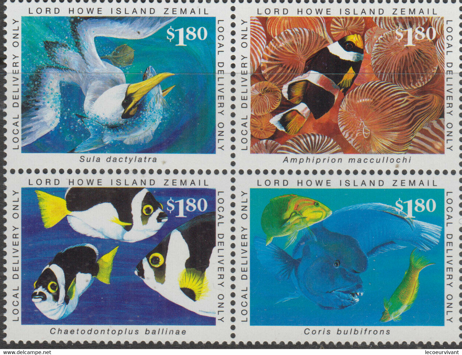 Île Bloc: 1999 Lord Howe Island BLOCK Of 4 $1.80 Marine Life Local Post Zemail - Feuilles, Planches  Et Multiples