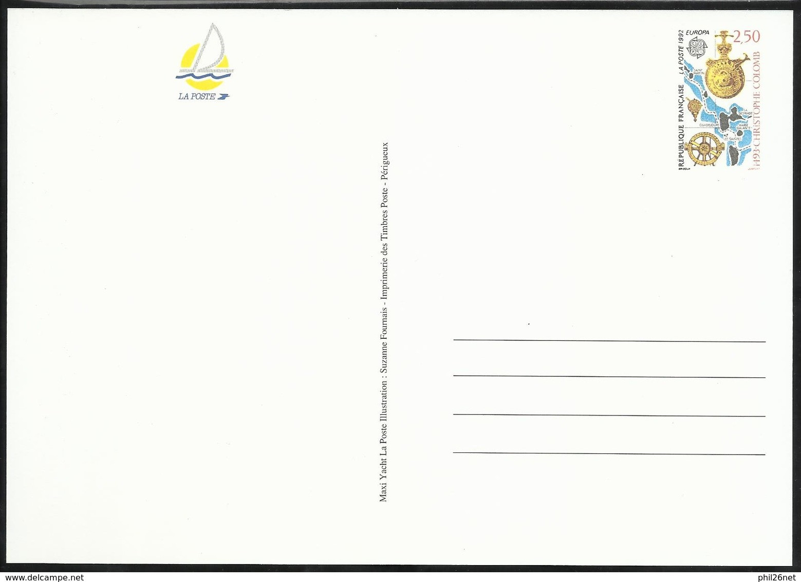 Entiers Postaux 2755 Et 2756-CP1 Course à La Voile Autour Du Monde N° 2755 & 2756 Europa 1992 Christophe Colomb Neuf  TB - Standard Postcards & Stamped On Demand (before 1995)