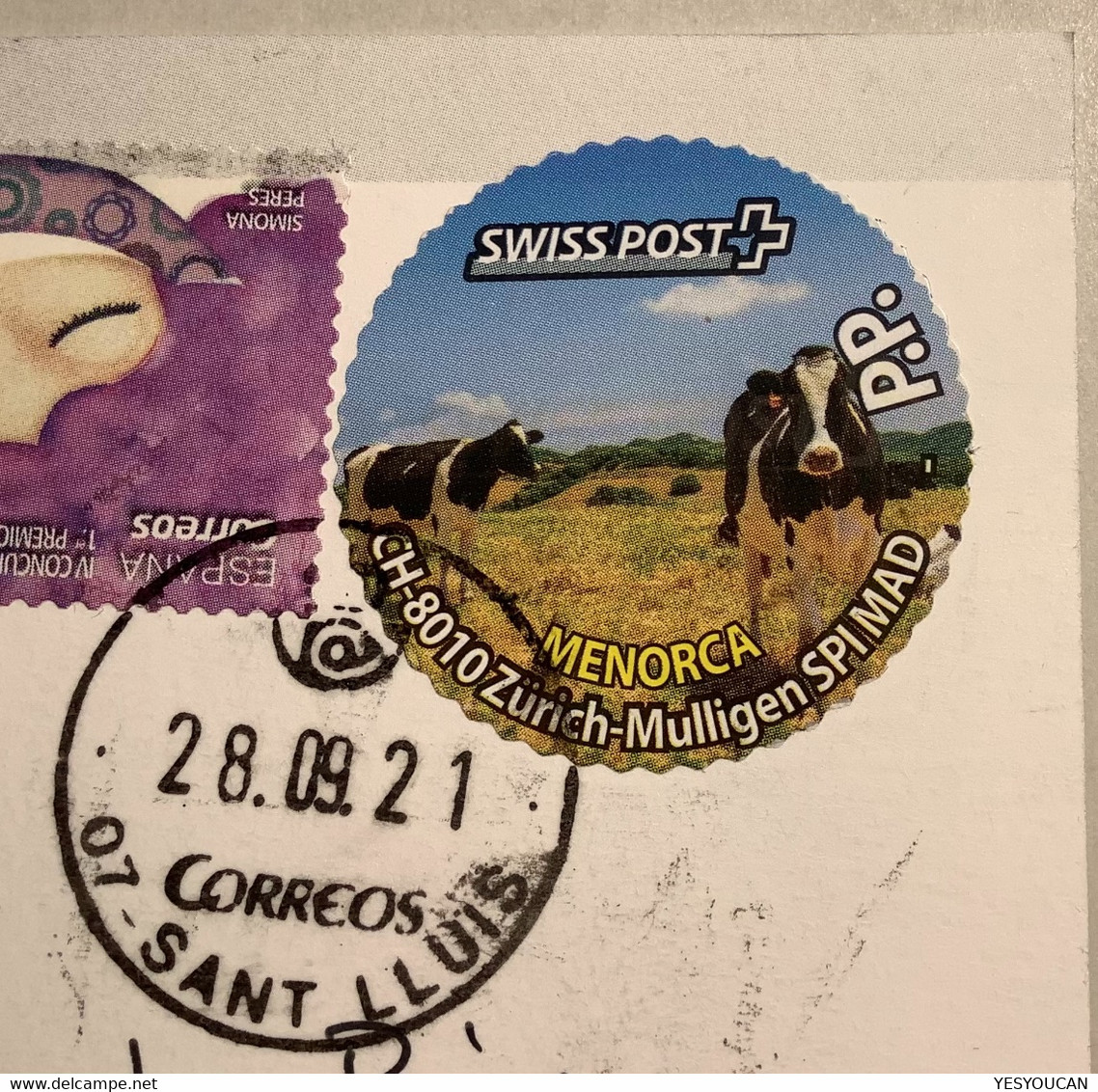 RARITÄT: SWISS POST INTERNATIONAL MENORCA 2020 Touristen-Marken SBK UNBEKANNT(Schweiz Spain Spanien Cow Hotel Local Post - Cartas & Documentos