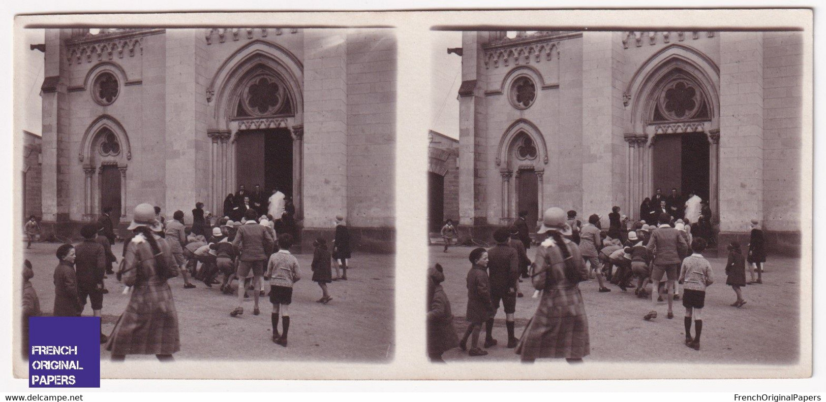 Vihiers 49 Maine Et Loire Photo Stéréoscopique 12,8x5,8cm Souvenir De Baptême Eglise Animée Boutreux-Moreau A59-23 - Photos Stéréoscopiques