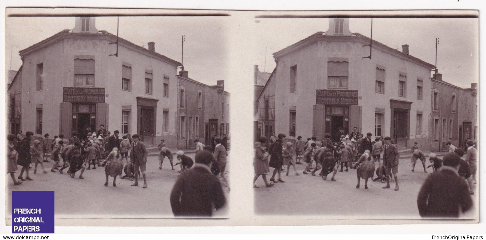 Vihiers 49 Maine Et Loire Photo Stéréoscopique 12,8x5,8cm Baptême Café De La Promenade Animé Boutreux-Moreau A59-26 - Photos Stéréoscopiques