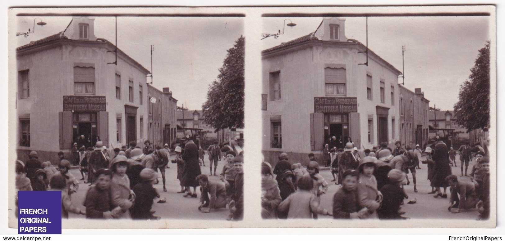 Vihiers 49 Maine Et Loire Photo Stéréoscopique 12,8x5,8cm Baptême Café De La Promenade Animé Boutreux-Moreau A59-27 - Photos Stéréoscopiques