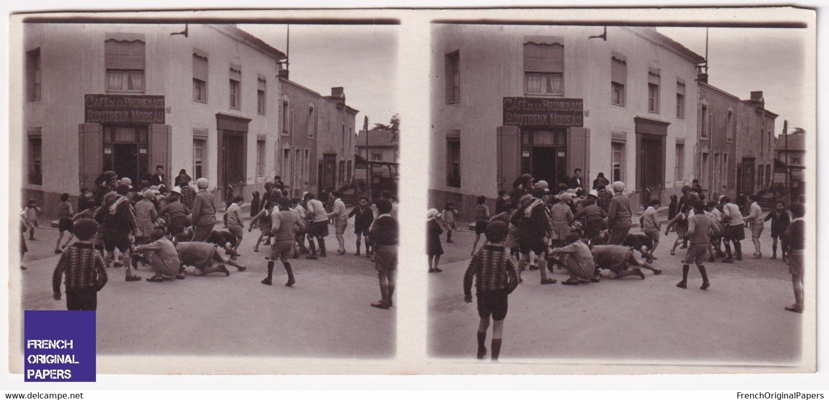 Vihiers 49 Maine Et Loire Photo Stéréoscopique 12,8x5,8cm Baptême Café De La Promenade Animé Boutreux-Moreau A59-28 - Photos Stéréoscopiques