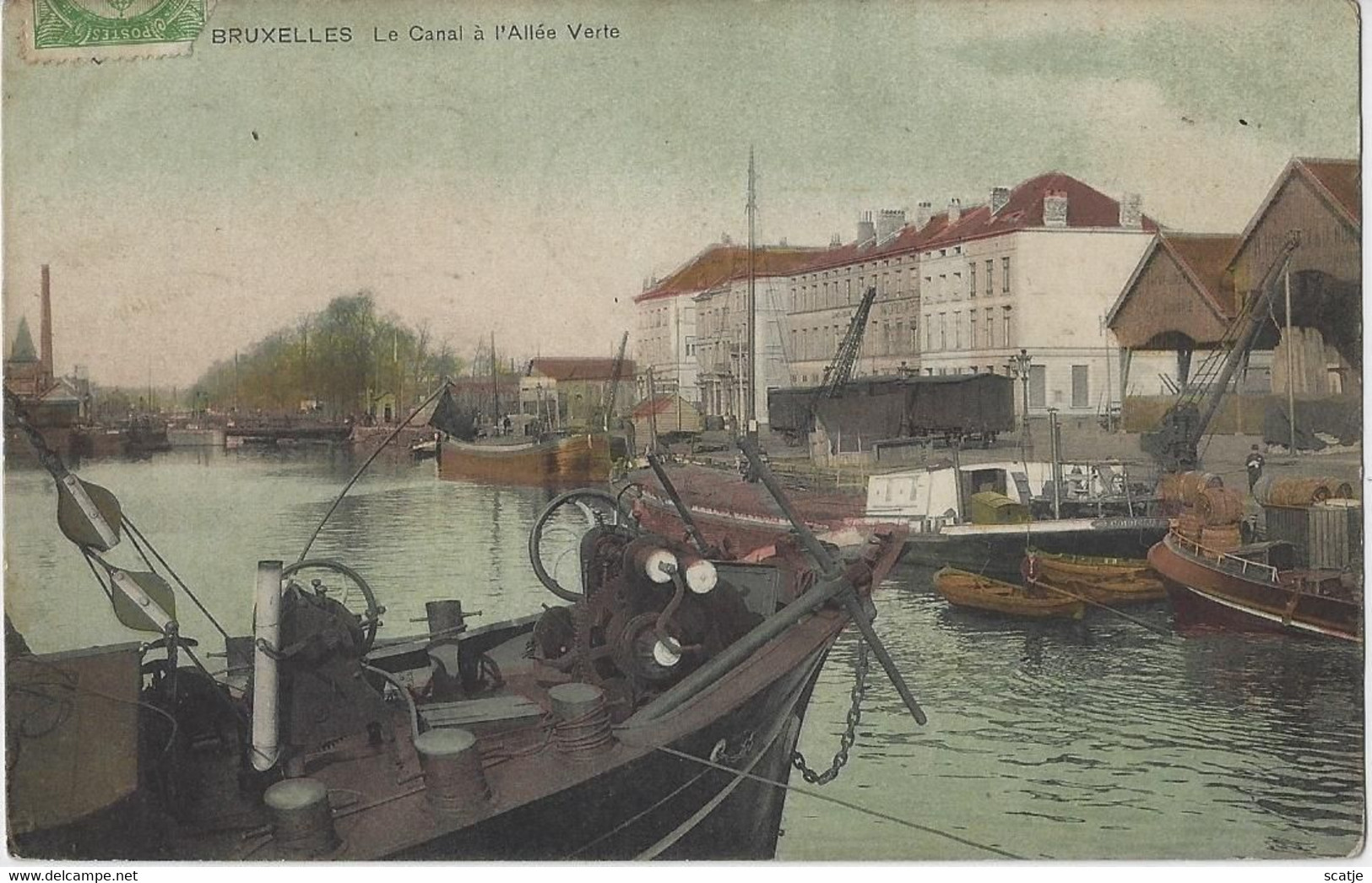 SBP  -   Bruxelles   -   Le Canal à L'Allée Verte.   -   PRACHTIGE GEKLEURDE KAART!   1909   Naar   Maisons-Alfort - Navegación - Puerto