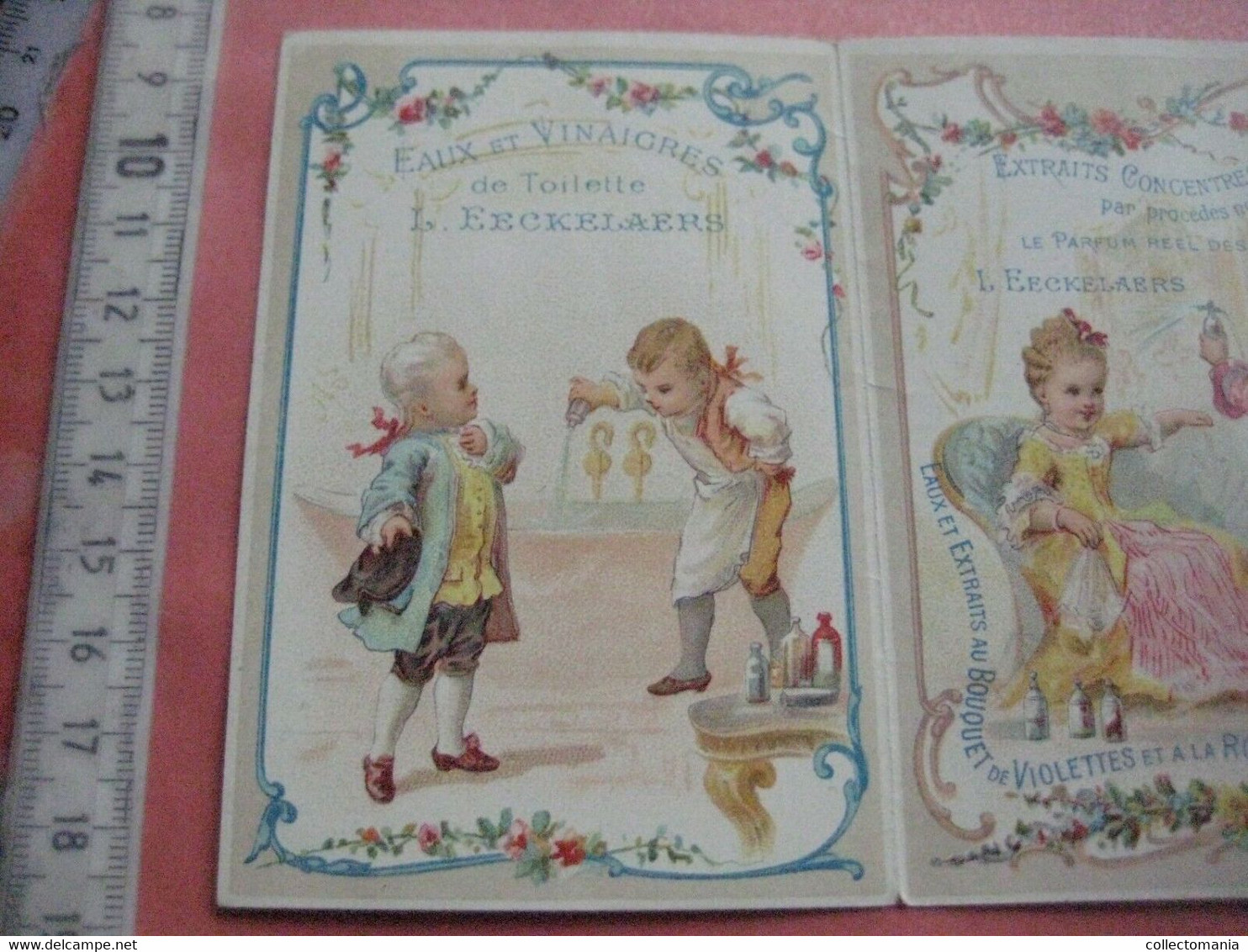 1889 Eeckelaers CHERUB Powder Talcum Baby Perfume TRIPLE Litho Card Excellent Parfumerie Savonne Extraits 3-vouwer - Antiquariat (bis 1960)