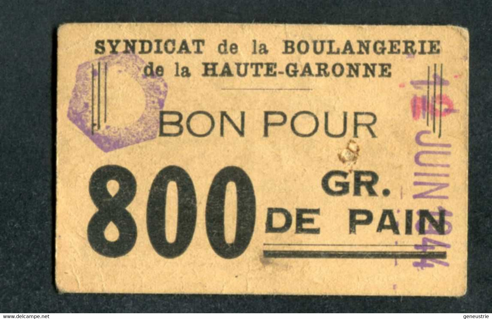Jeton-carton De Nécessité Toulouse "Bon Pour 800gr De Pain - A.Bouché / Syndicat De La Boulangerie De Hte-Garonne" - Monétaires / De Nécessité