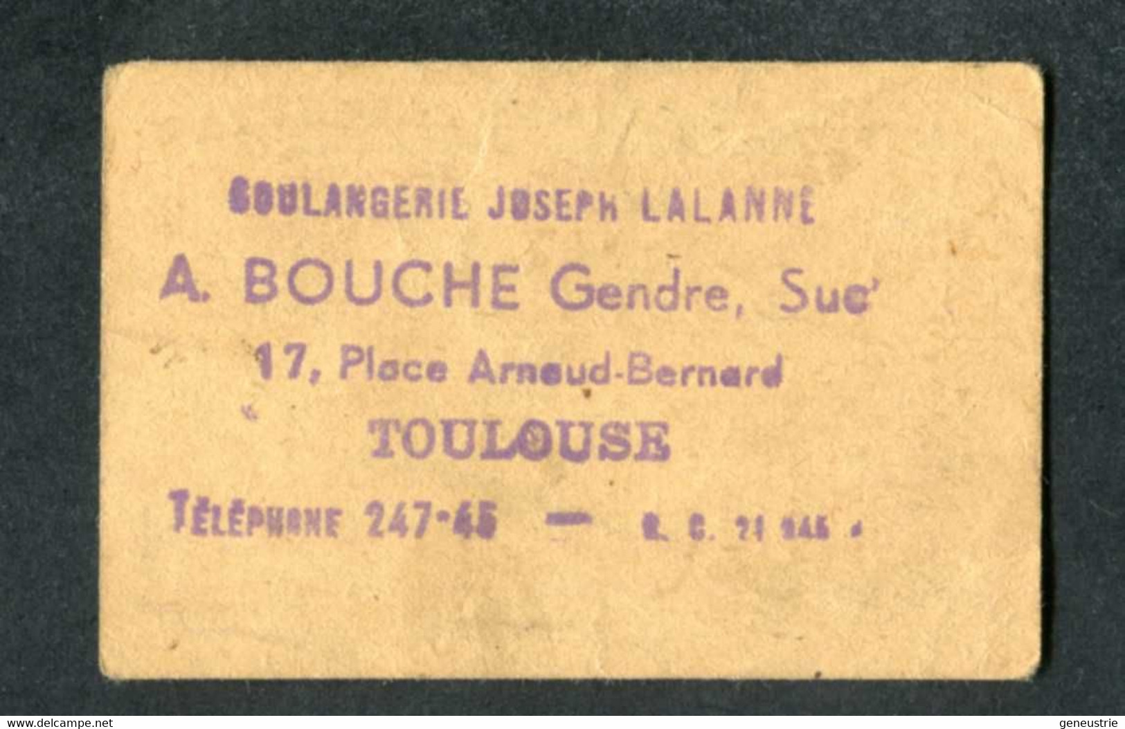 Jeton-carton De Nécessité Toulouse "Bon Pour 800gr De Pain - A.Bouché / Syndicat De La Boulangerie De Hte-Garonne" - Monétaires / De Nécessité