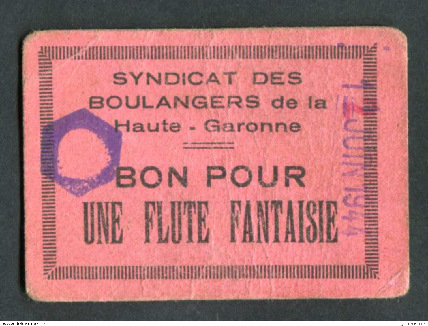 Jeton-carton De Nécessité Toulouse "Bon Pour Une Flûte Fantaisie - A.Bouché / Syndicat De La Boulangerie De Hte-Garonne" - Monétaires / De Nécessité