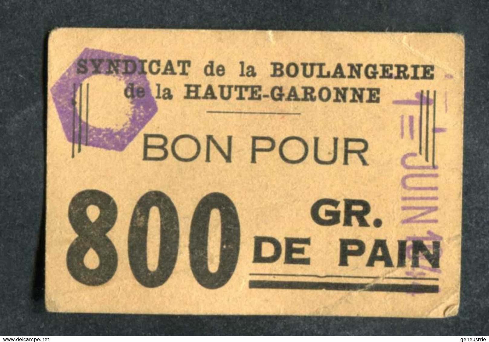 Jeton-carton De Nécessité Toulouse "Bon Pour 800gr De Pain - A.Bouché / Syndicat De La Boulangerie De Hte-Garonne" - Monétaires / De Nécessité