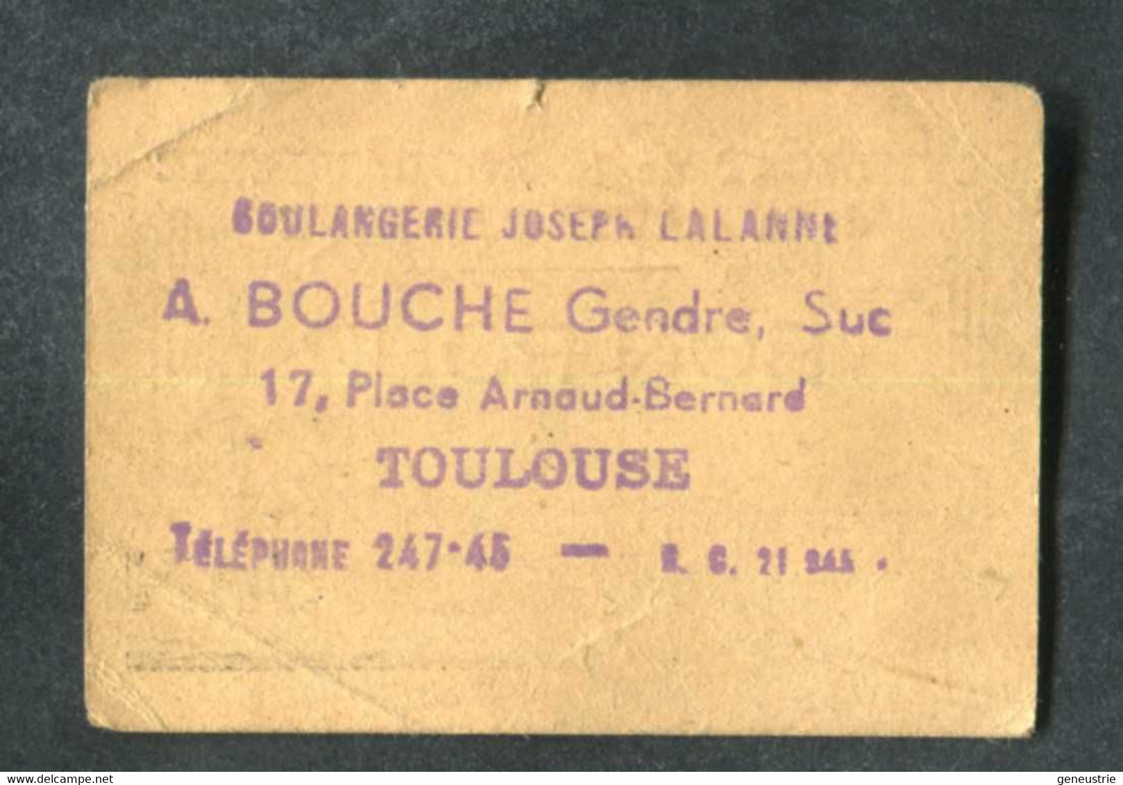 Jeton-carton De Nécessité Toulouse "Bon Pour 800gr De Pain - A.Bouché / Syndicat De La Boulangerie De Hte-Garonne" - Monétaires / De Nécessité