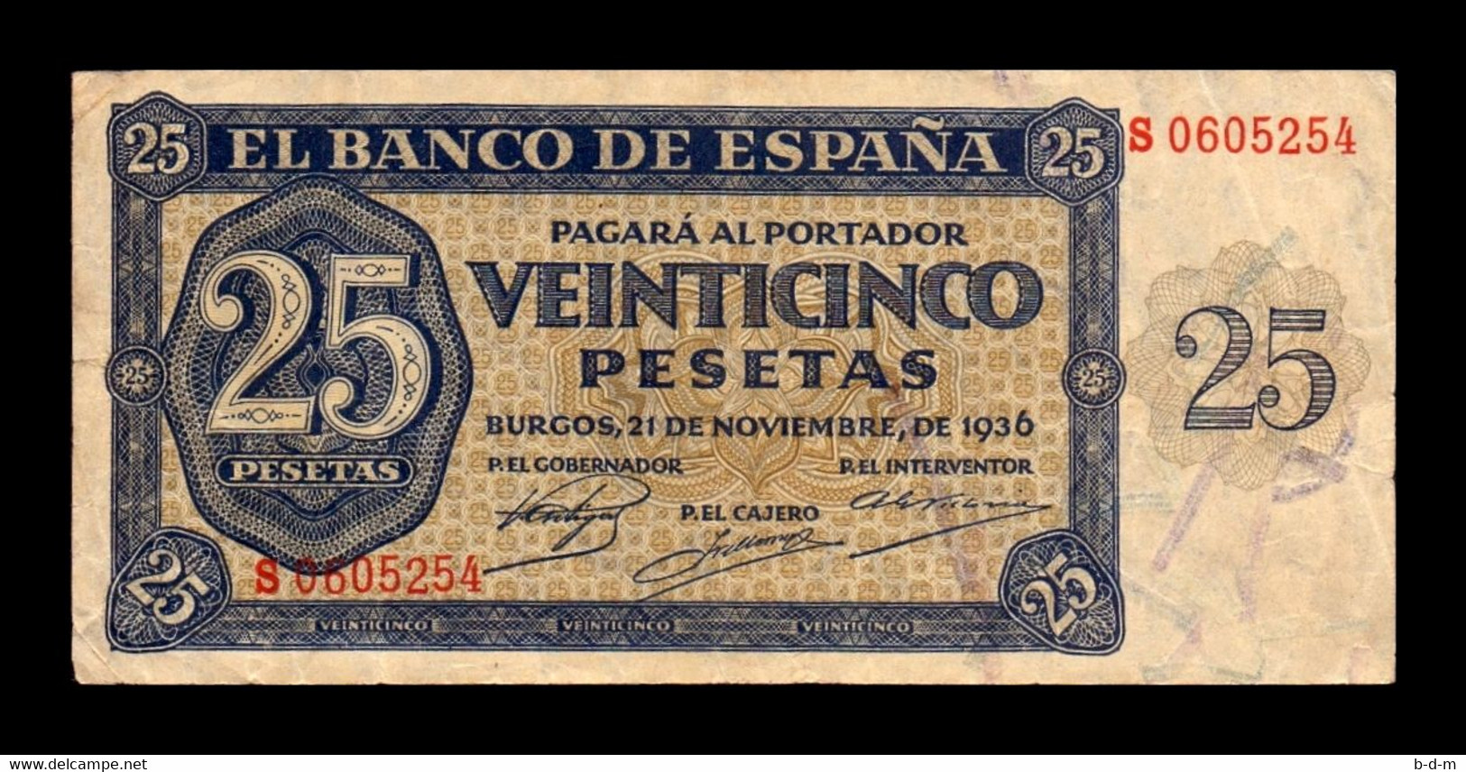 España Spain 25 Pesetas Burgos 1936 Pick 99 Serie S T. 254 MBC/EBC VF/XF - 25 Peseten