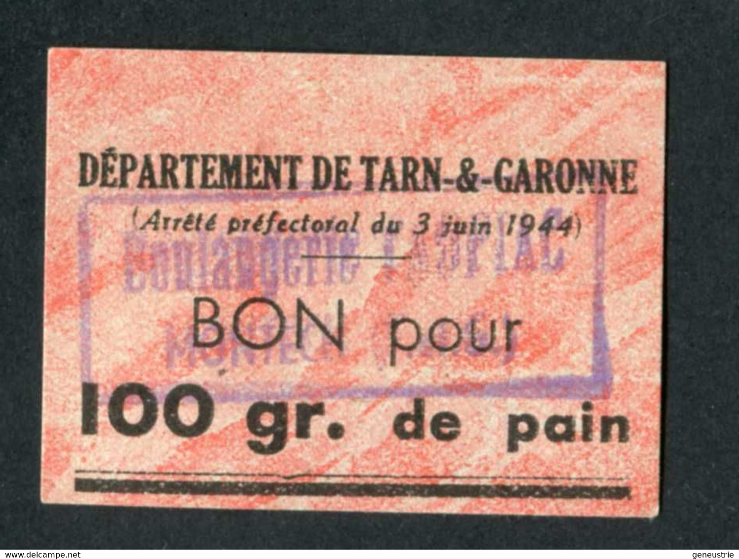 Jeton-carton De Nécessité  "Bon Pour 100 Gr. De Pain - Boulangerie Taupiac à Montech - Tarn-et-Garonne" - Monétaires / De Nécessité