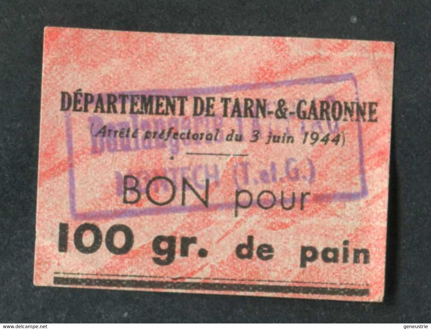 Jeton-carton De Nécessité  "Bon Pour 100 Gr. De Pain - Boulangerie Taupiac à Montech - Tarn-et-Garonne" - Monétaires / De Nécessité