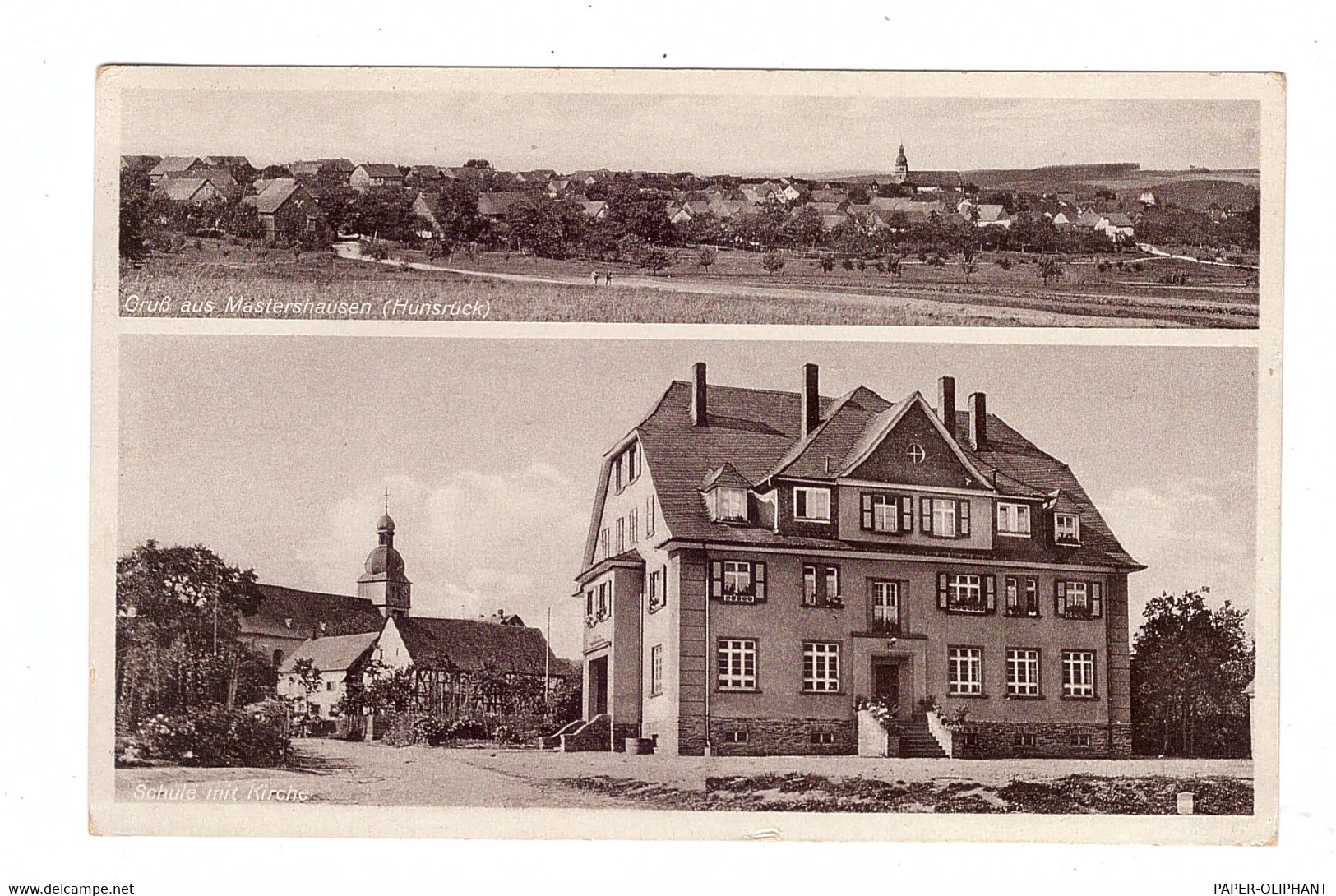 5448 KASTELLAUN - MASTERSHAUSEN, Schule Mit Kirche, Gesamtansicht, 1941 - Kastellaun