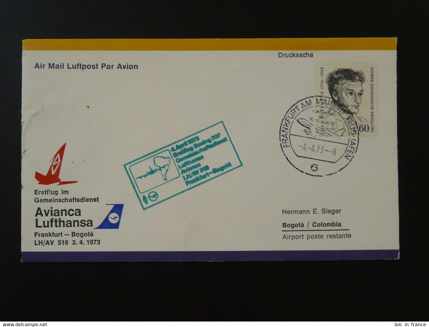 Lettre Premier Vol First Flight Cover Frankfurt --> Bogota Colombia Lufthansa 1973 Ref 101599 - Brieven En Documenten