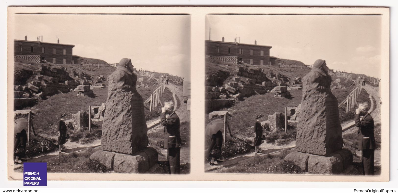 Sommet Du Puy De Dôme Observatoire Monument Aviateur Renaux 1911 Aviation Photo Stéréoscopique 12,8x5,8cm Avion A59-37 - Photos Stéréoscopiques