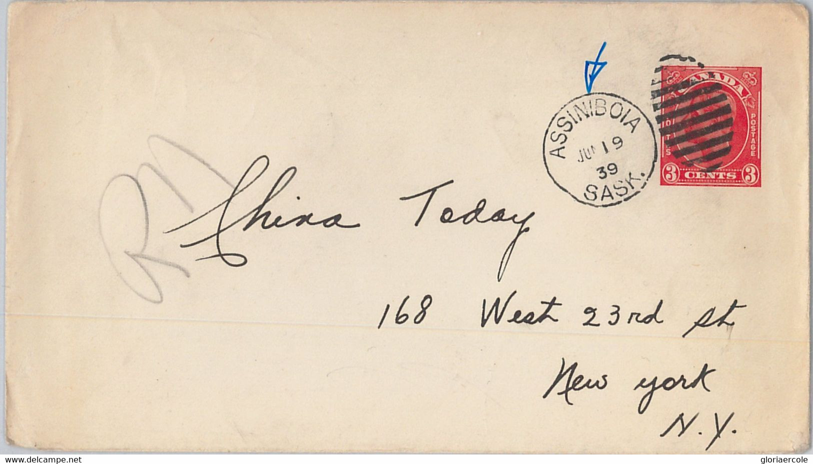 54360 -  CANADA -  POSTAL HISTORY: POSTAL STATIONERY COVER From ASSINIBOIA  1939 - 1903-1954 Rois