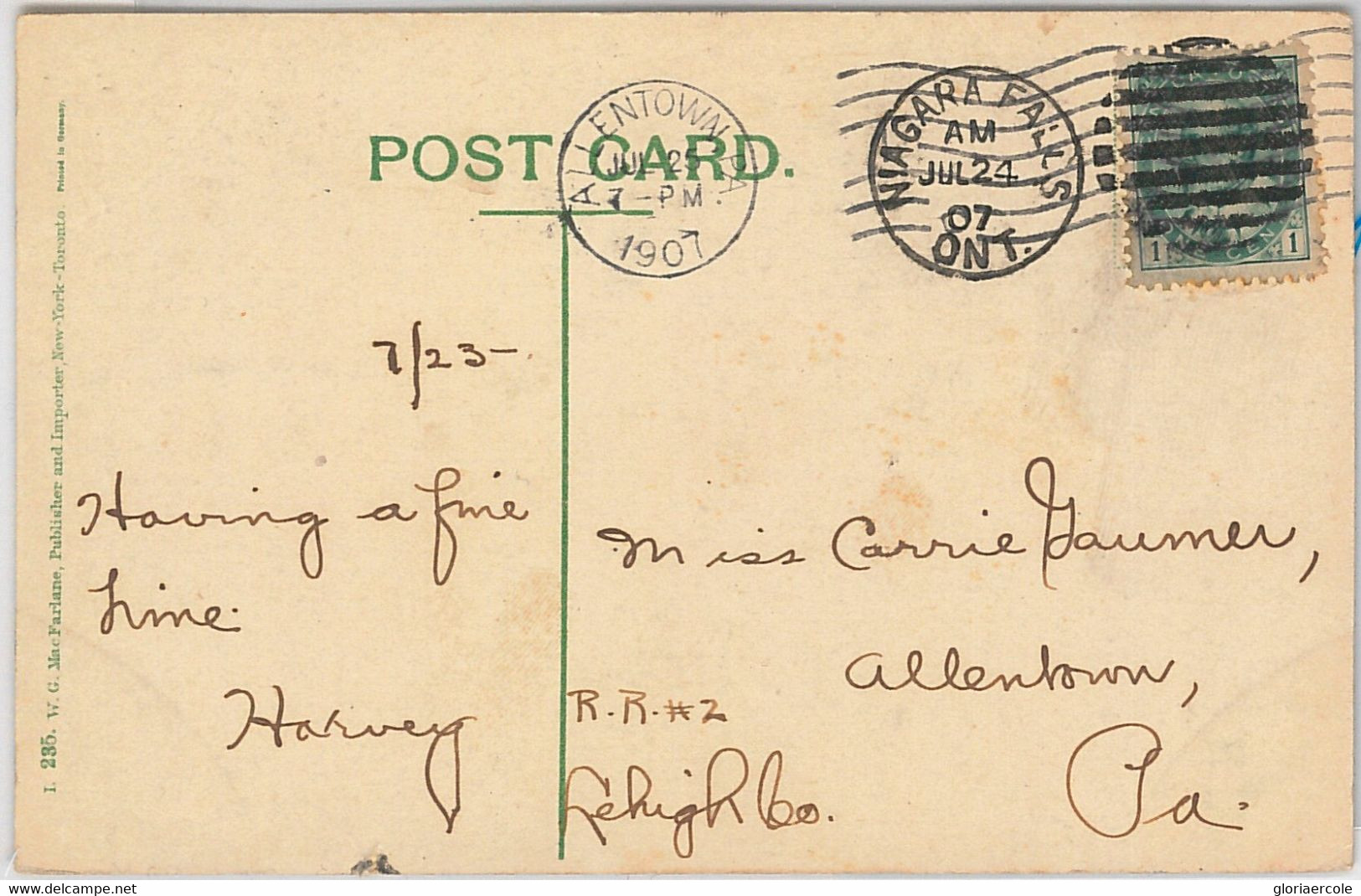 54358  -  CANADA -  POSTAL HISTORY  -  POSTCARD To USA 1907 - Brieven En Documenten