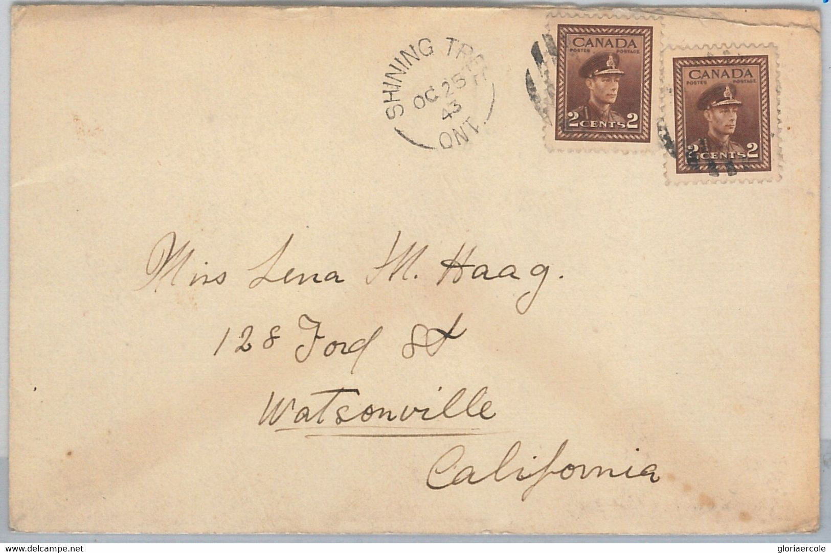 54356  -  CANADA -  POSTAL HISTORY:  COVER From SHINING TREE To USA 1943 - Covers & Documents