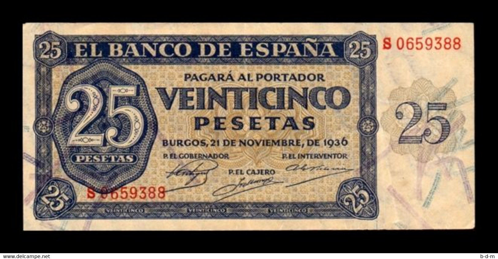 España Spain 25 Pesetas Burgos 1936 Pick 99 Serie S T.388 MBC/EBC VF/XF - 25 Peseten