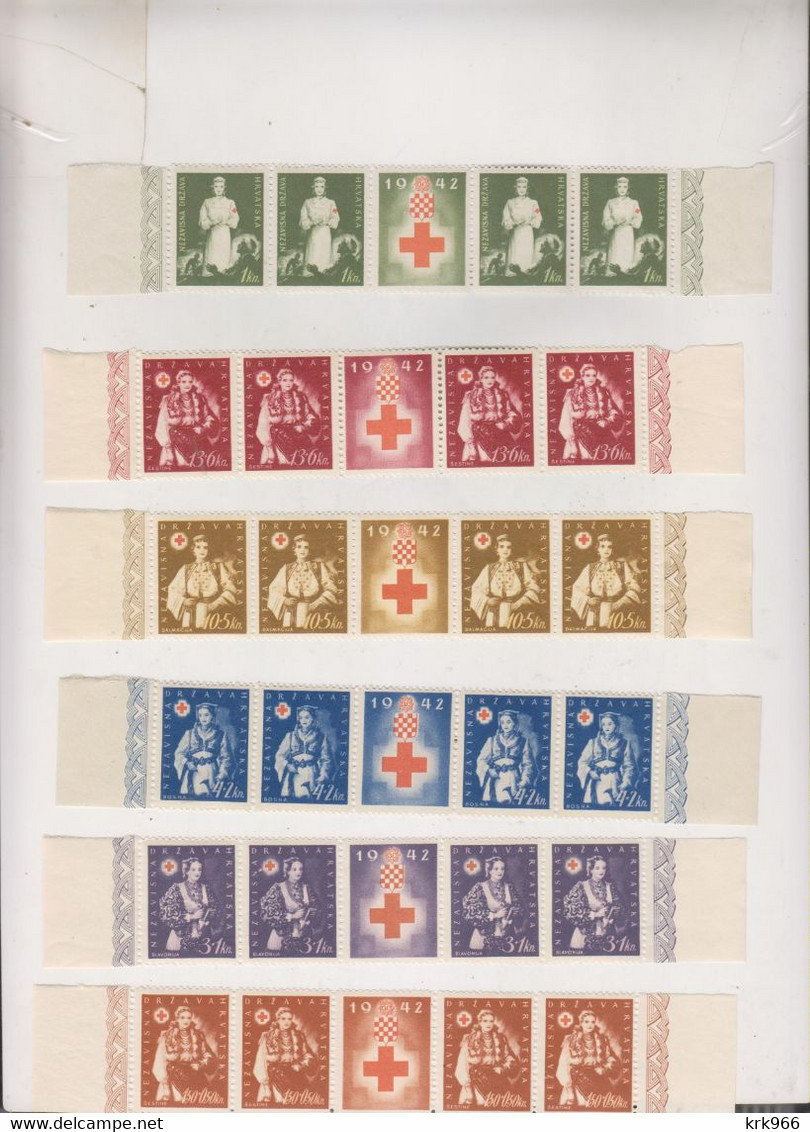 CROATIA WW II, 1942 Red Cross Set  With Labels In Strip  MNH - Croatia