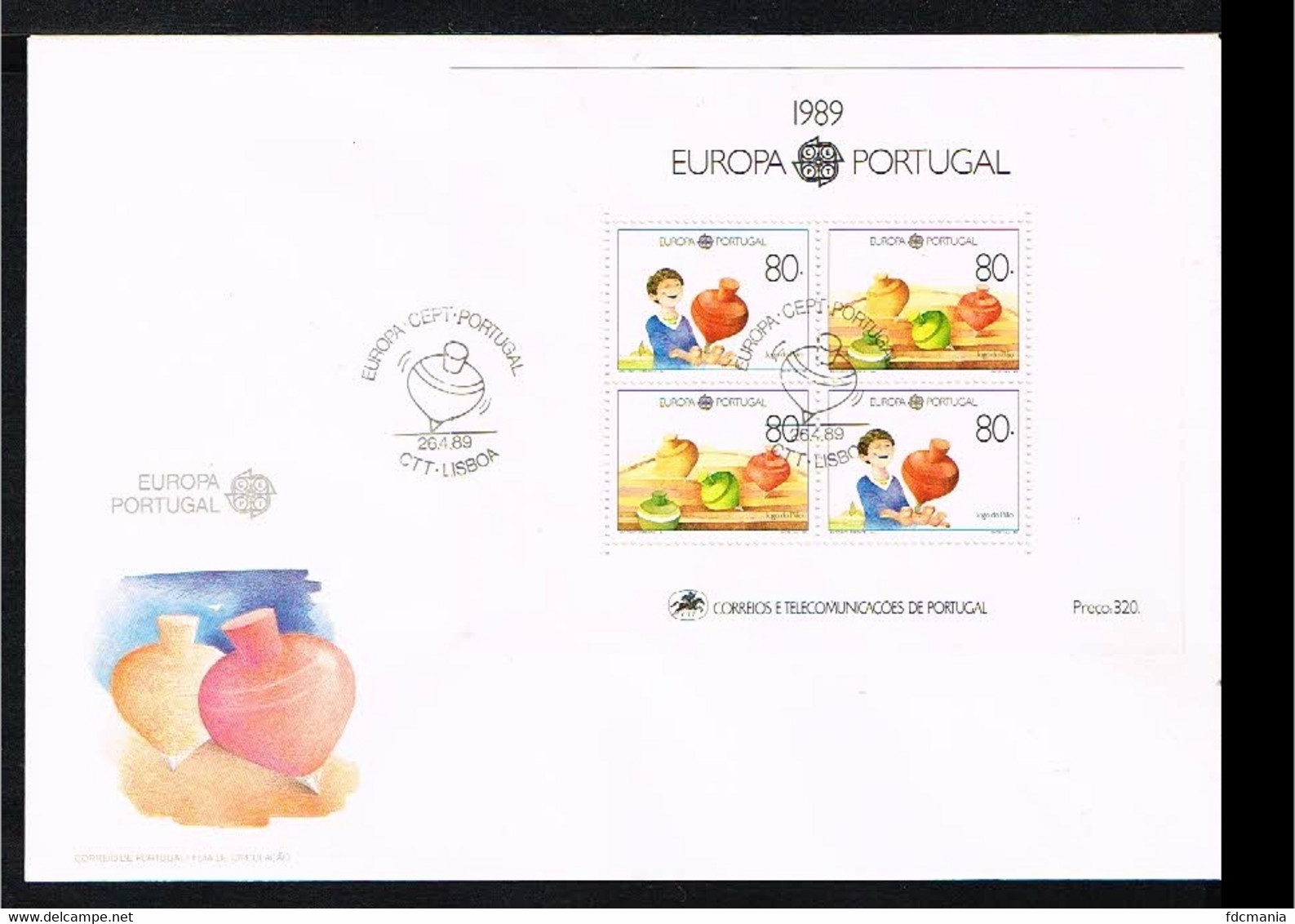 1989 - Europe CEPT FDC Portugal Mi.Block 64 - Cancel Lisboa [US070] - 1989