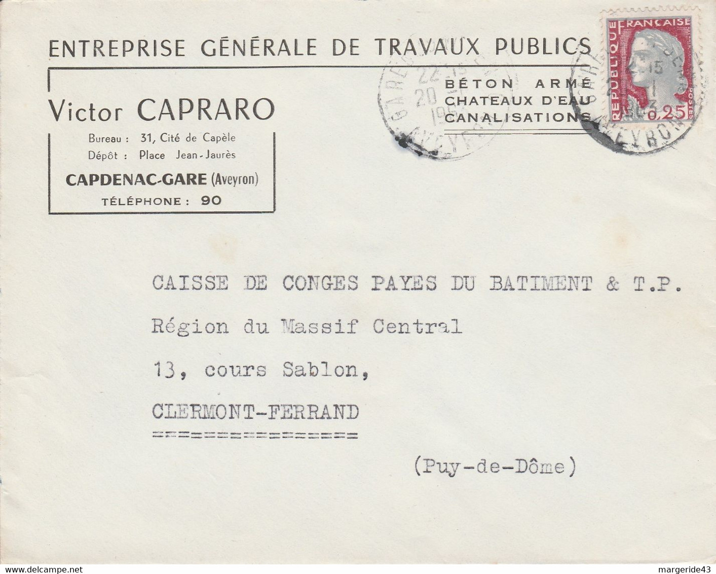LETTRE A EN TETE DE GARE DE CAPDENAC AVEYRON 1963 - 1961-....