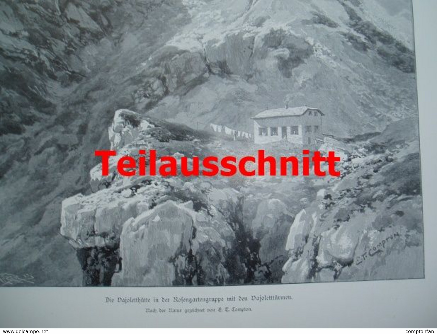 D101 013 Compton Vajoletthütte Rosengarten Rifugio Vajolet 40x54 Cm Druck 1899!! - Altri & Non Classificati