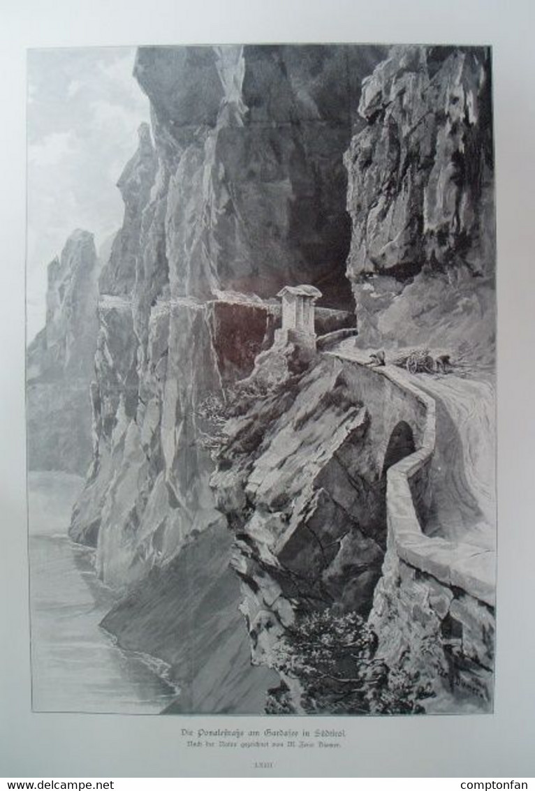 020 Zeno Diemer Ponalestrasse Gardasee Strada Del Ponale 27x38 Cm Druck 1899!! - Estampes & Gravures