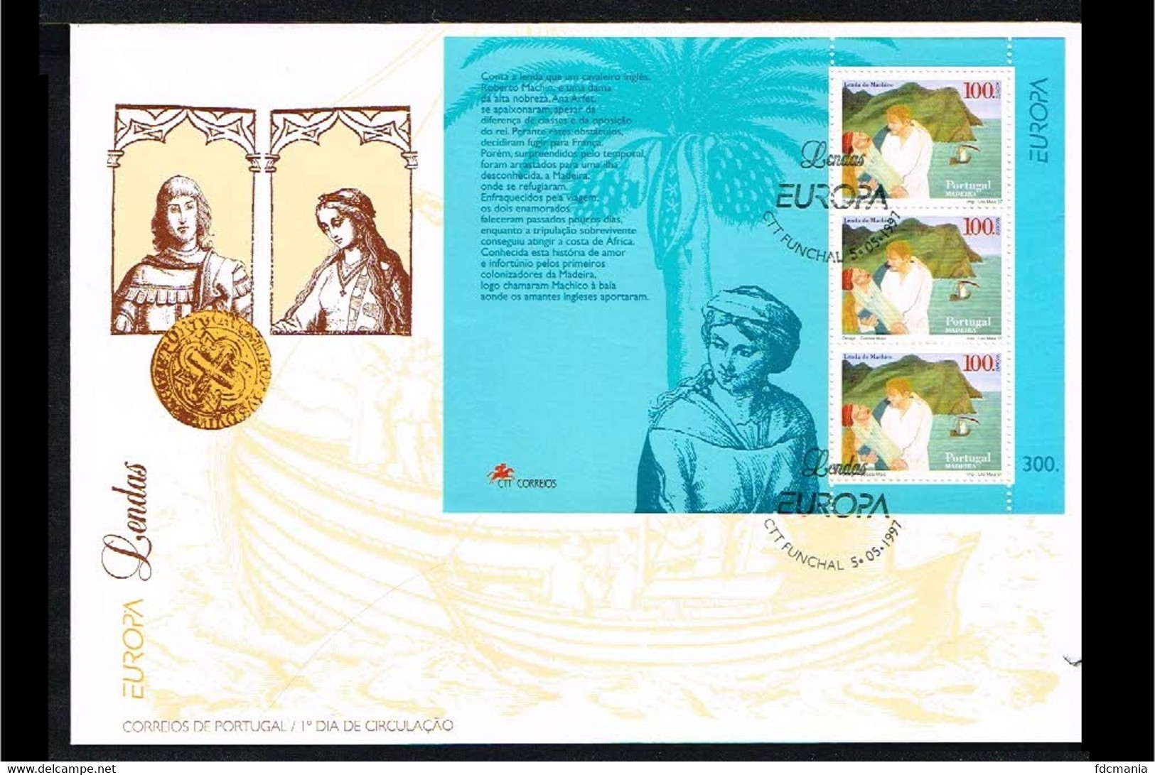 1997 - Europe CEPT FDC Portugal Madeira Mi.Block 16 - Cancel Funchal [UY086] - 1997