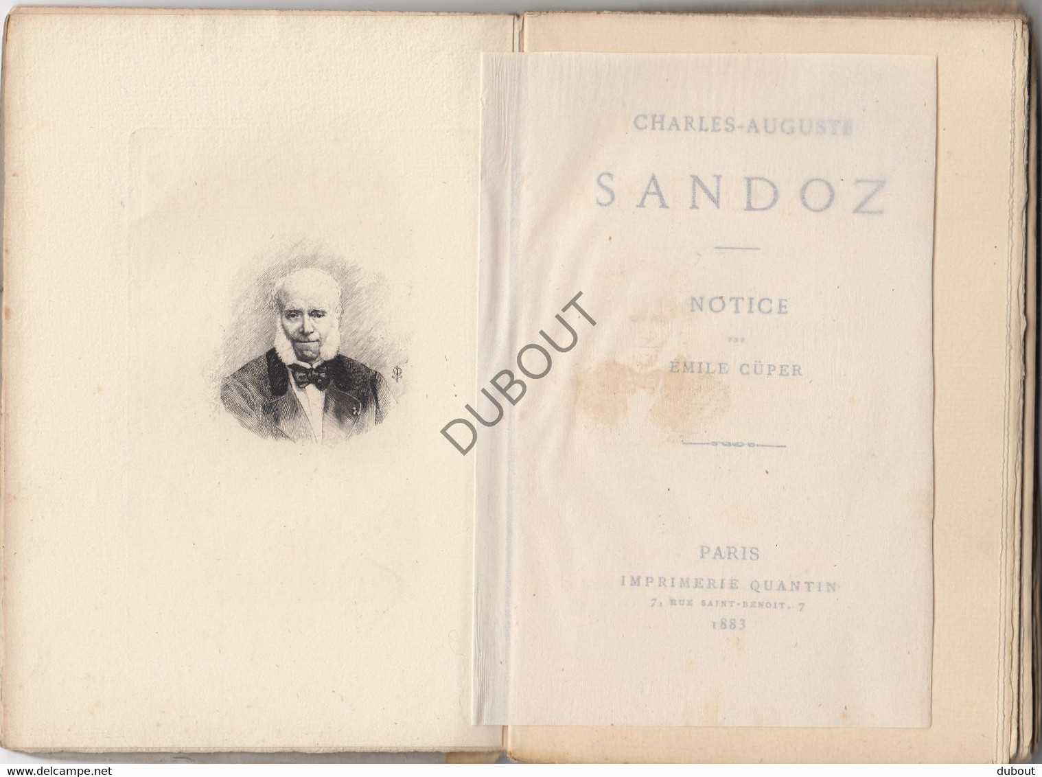 Notice Sur Charles Auguste SANDOZ - Emile CÜper - Paris, Impr Quantin - 1883  (W7) - Anciens