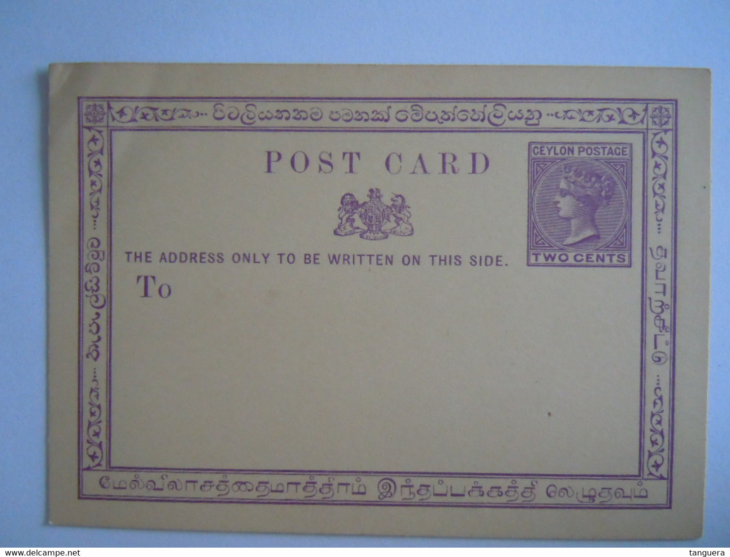 Ceylon Ceylan Post Card Stationery Stationary Entier Postal Queen Victoria 2 Cent - Ceylon (...-1947)