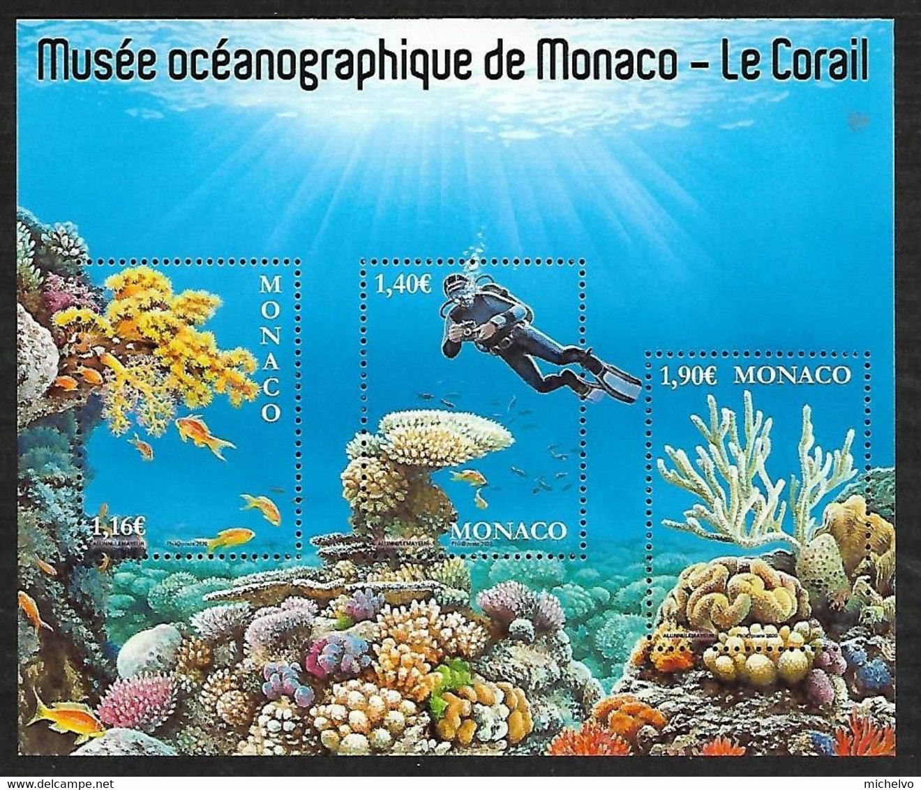 Monaco 2020 - Yv N° F3237 ** - Musée Océanographique  -  Le Corail (timbres 3237 à 3239) - Neufs
